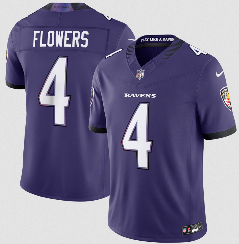 Men Baltimore Ravens #4 Flowers purple Nike 2026 NFL Jersey 0522001